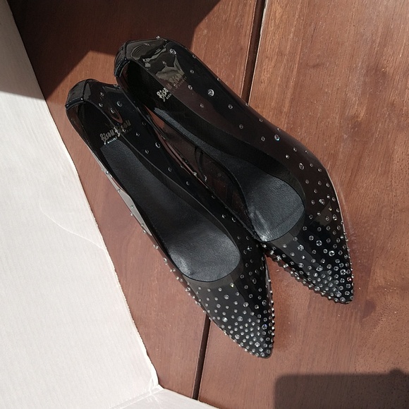 Bisou Bisou Smoke Clear Vinyl Stiletto Rhinestones Stiletto Heels - Picture 15 of 17